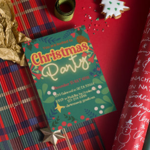 Colourful retro modern Christmas party invitation