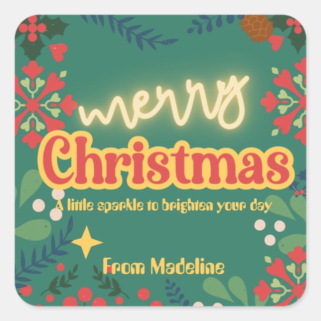 Colourful retro modern Christmas party invitation Square Sticker (Front)