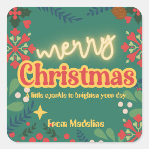 Colourful retro modern Christmas party invitation Square Sticker