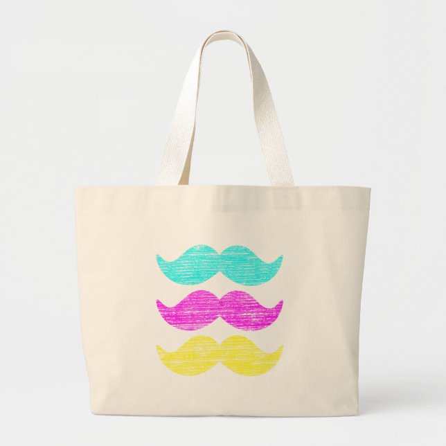 Colourful Retro Moustache Pattern Design Large Tote Bag (Front)