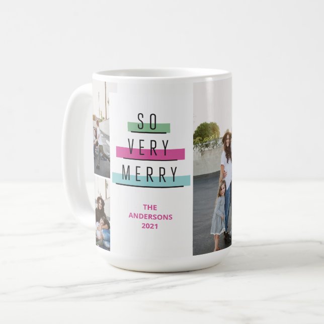 Colourful Retro Multi Photo Holiday Photo Mug (Front Left)