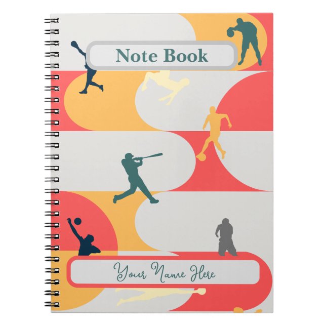 Colourful Retro Multi-Sport Silhouette Personalise Notebook (Front)