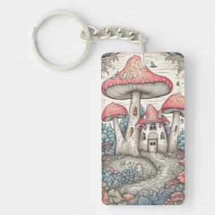 Colourful Retro Mushroom Hut Illustration Key Ring