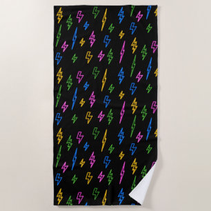Colourful Retro Neon Lightning Pattern  Beach Towel