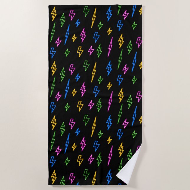 Colourful Retro Neon Lightning Pattern  Beach Towel (Front)