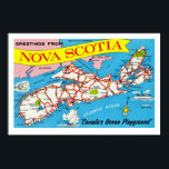 Colourful Retro Nova Scotia Map Print<br><div class="desc">Beautiful retro postcard map of Nova Scotia Canada repurposed!</div>