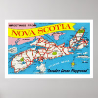 Colourful Retro Nova Scotia Map Print