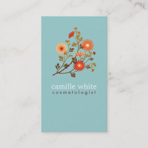 Colourful Retro Orange and Red Floral Business Card
