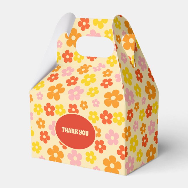 Colourful Retro Orange Boho Flower 50th Birthday  Favour Box (Front Side)