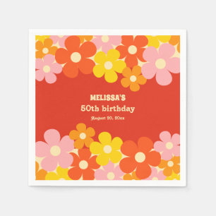 Colourful Retro Orange Boho Flower 50th Birthday Napkin