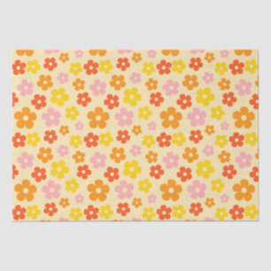 Colourful Retro Orange Boho Flower Happy Birthday Tissue Paper