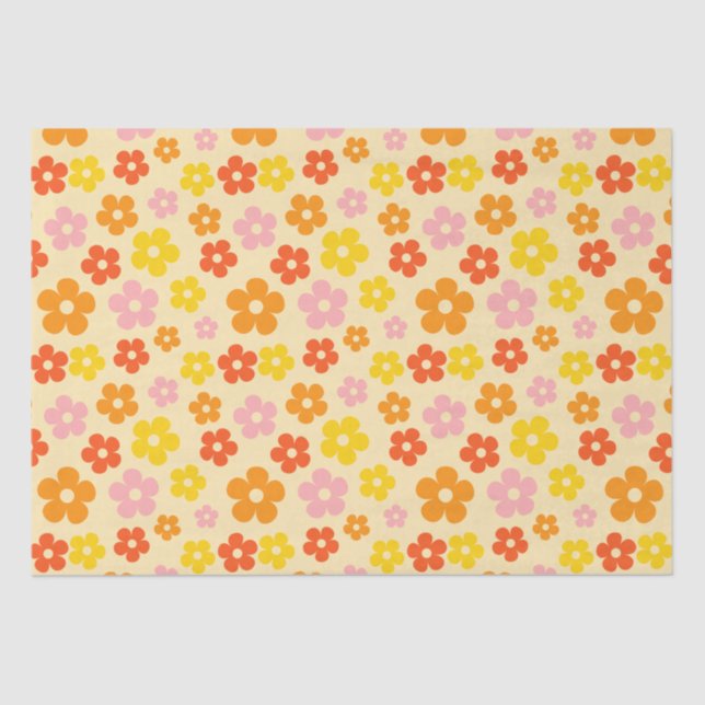 Colourful Retro Orange Boho Flower Happy Birthday Tissue Paper (Front)