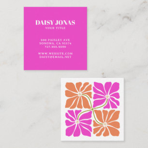 Colourful Retro Orange Red Violet Floral Pattern Square Business Card