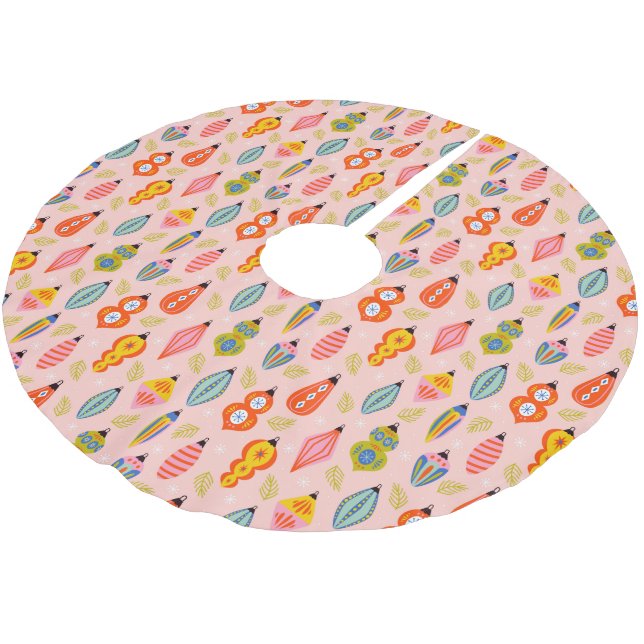 Colourful Retro Ornaments Christmas Pattern Brushed Polyester Tree Skirt (Angled)