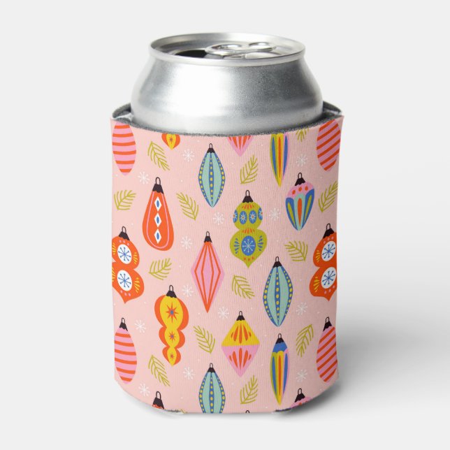 Colourful Retro Ornaments Christmas Pattern Can Cooler (Can Front)