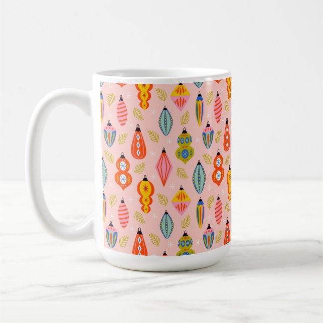 Colourful Retro Ornaments Christmas Pattern Coffee Mug (Left)