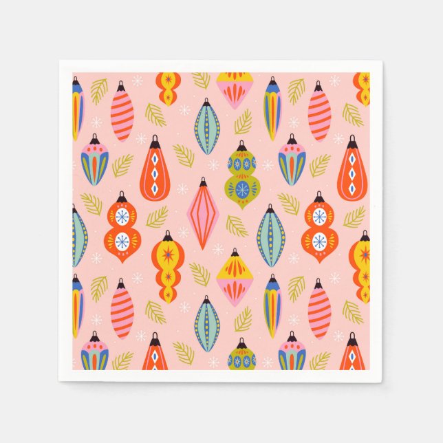 Colourful Retro Ornaments Christmas Pattern Napkin (Front)