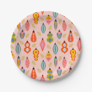 Colourful Retro Ornaments Christmas Pattern Paper Plate