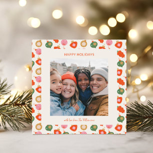 Colourful Retro Ornaments Christmas Photo Square Holiday Card
