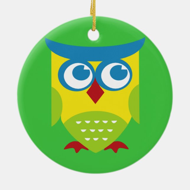 Colourful Retro Owl Ceramic Tree Decoration (Back)