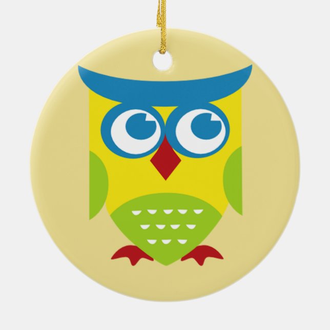 Colourful Retro Owl Ceramic Tree Decoration (Back)