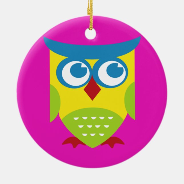 Colourful Retro Owl Ceramic Tree Decoration (Back)