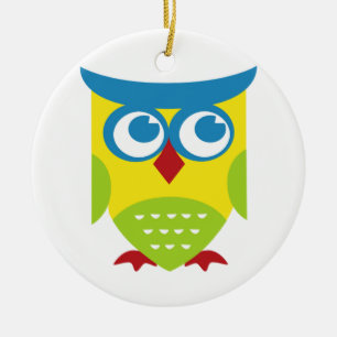 Colourful Retro Owl Ceramic Tree Decoration