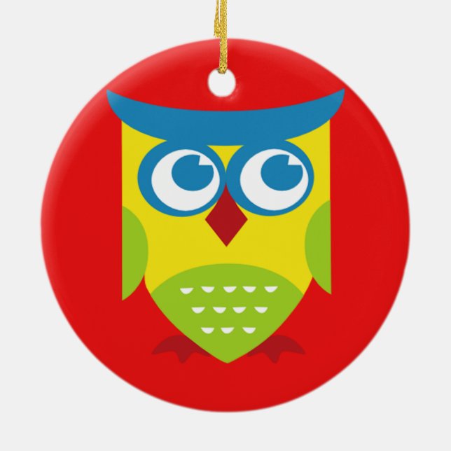 Colourful Retro Owl Ceramic Tree Decoration (Back)