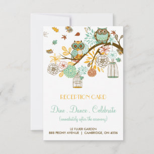 Colourful Retro Owls Fall Wedding Reception Card