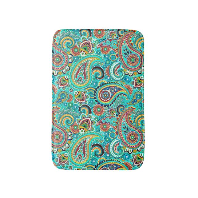 Colourful Retro Paisley Bath Mat (Front Vertical)