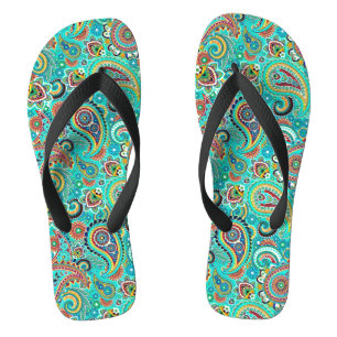Colourful Retro Paisley Flip Flops