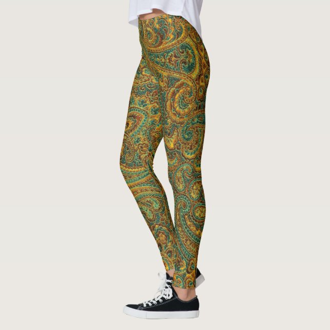 Colourful Retro Paisley Pattern Leggings (Left)
