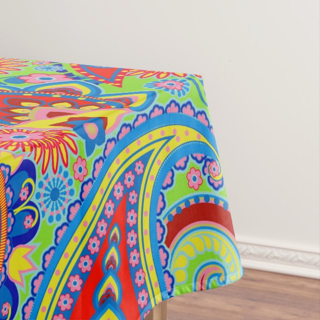 Colourful Retro Paisley Pattern Tablecloth (In Situ)
