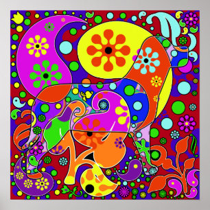 Colourful Retro Paisley Pop Art Dog Poster