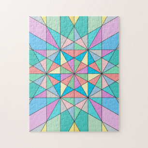 Colourful retro Pastel Mosaic Triangle Star Patter Jigsaw Puzzle
