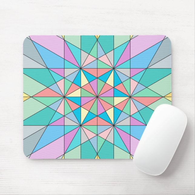 Colourful retro Pastel Mosaic Triangle Star Patter Mouse Mat (With Mouse)