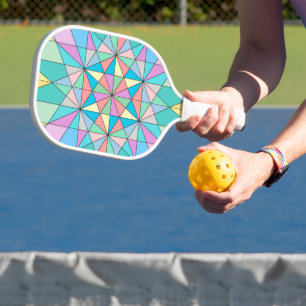 Colourful retro Pastel Mosaic Triangle Star Patter Pickleball Paddle