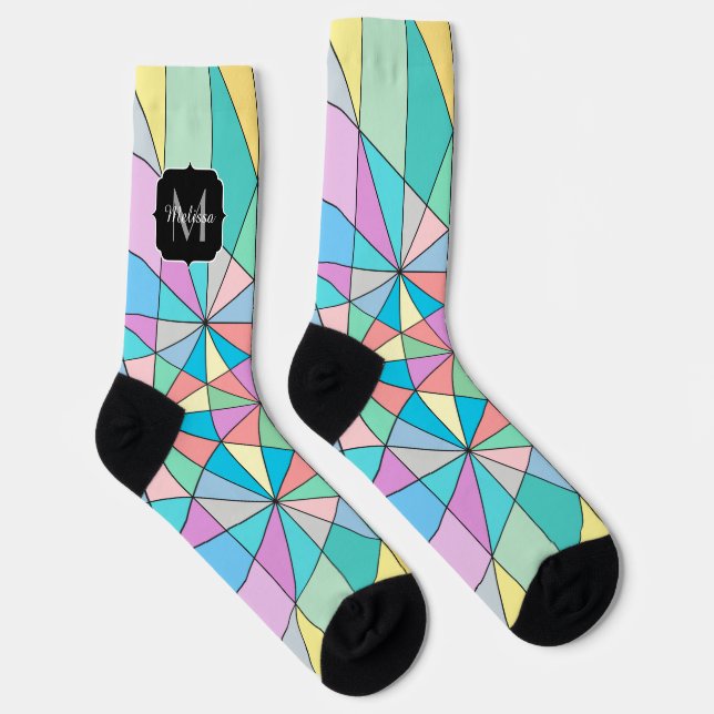 Colourful retro Pastel Mosaic Triangle Star Patter Socks (Right)