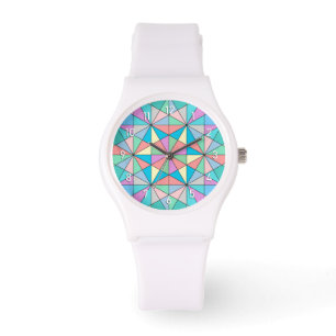 Colourful retro Pastel Mosaic Triangle Star Patter Watch