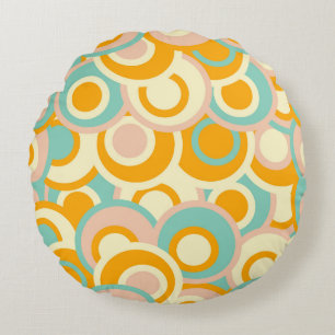 Colourful retro pattern in pastel shades of orange round cushion