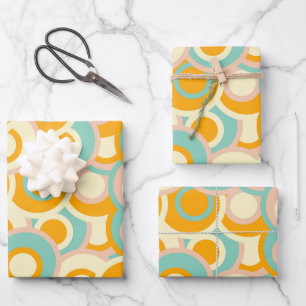 Colourful retro pattern in pastel shades of orange wrapping paper sheet