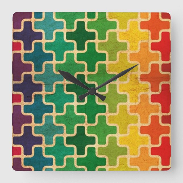 Colourful Retro Pattern Wall Clock (Front)