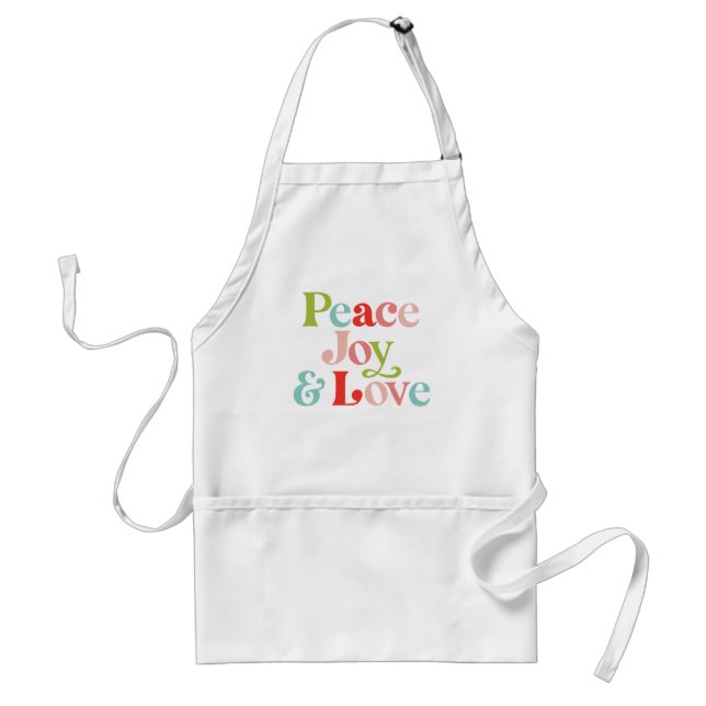 Colourful Retro Peace Joy & Love Christmas Holiday Standard Apron (Front)