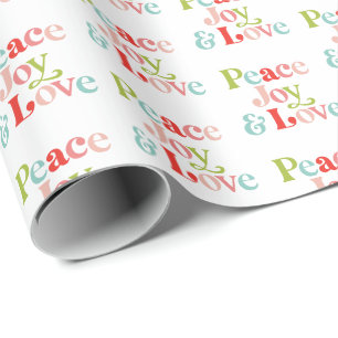 Colourful Retro Peace Joy & Love Christmas Holiday Wrapping Paper