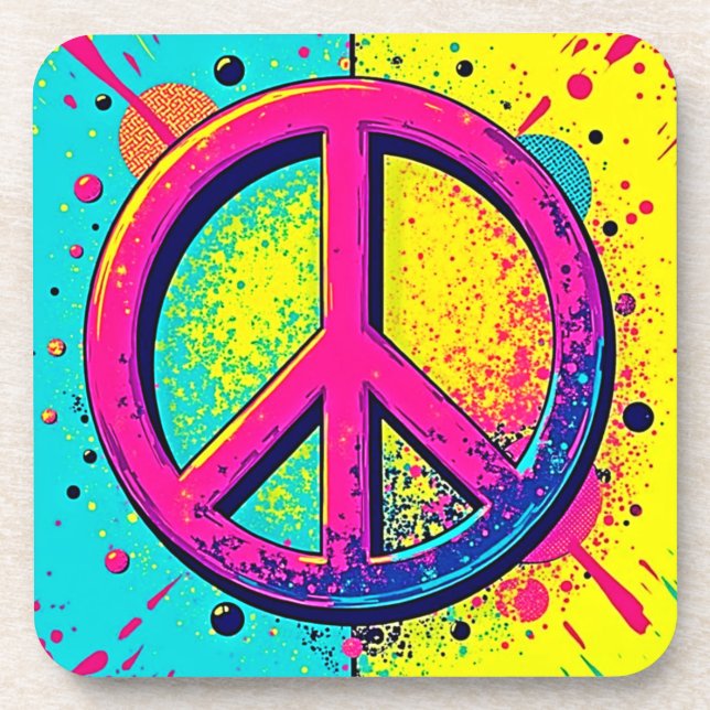 Colourful Retro Peace Sign Coaster (Front)