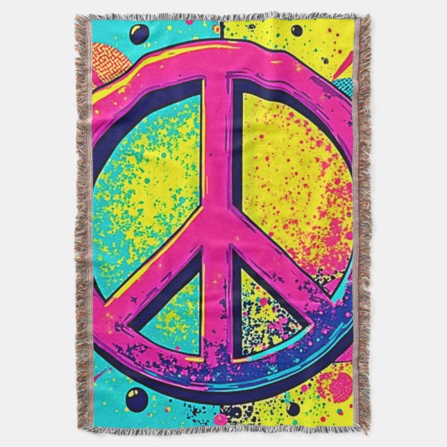 Colourful Retro Peace Sign Throw Blanket (Front Vertical)