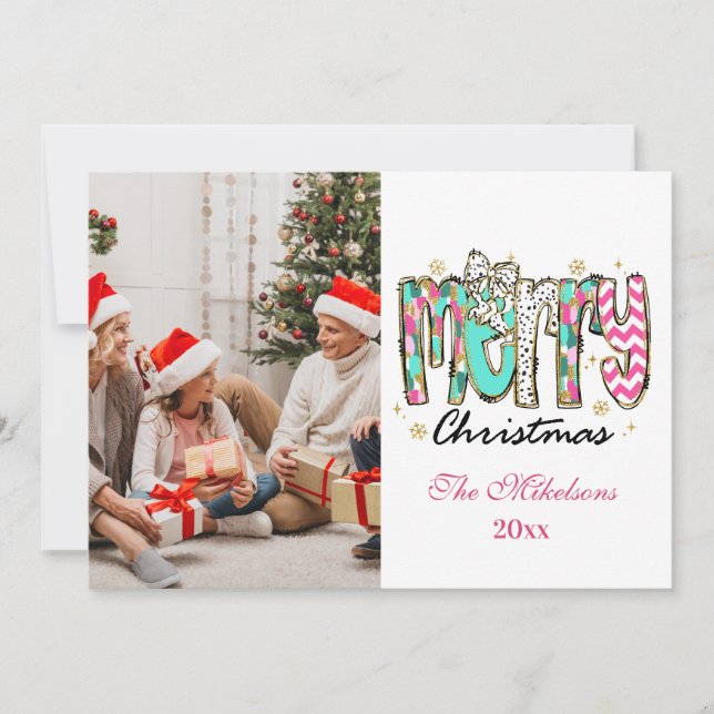 Colourful Retro Photo  Merry Christmas Holiday Card (Front)