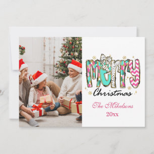 Colourful Retro Photo  Merry Christmas Holiday Card