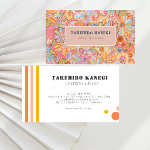 Colourful Retro Pink and blue Coral Floral Pattern Business Card
