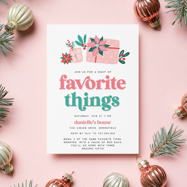 Colourful Retro Pink Holiday Favourite Things Part Invitation (Creator Uploaded)